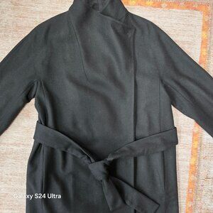 Massimo Dutti Women’s Wool Blend Long Coat – Black – Size 34 (XS/S)